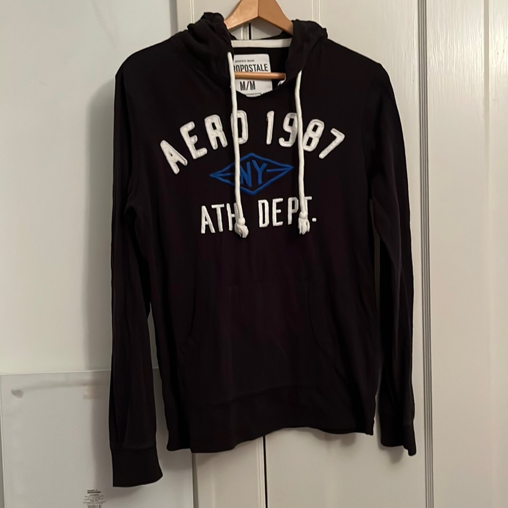 ✅ AEROPOSTALE Spell Out Graphic Logo Distressed Hoodie Hooded Sweatshirt Navy